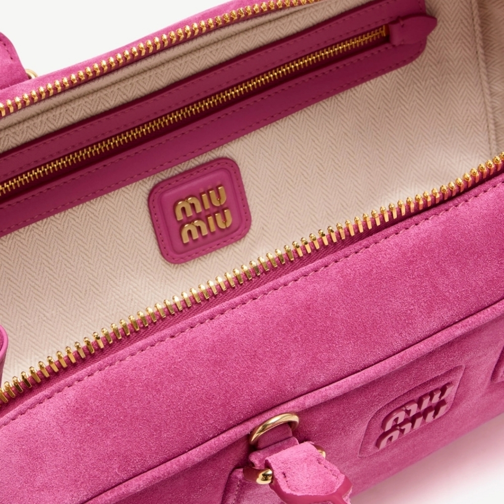 Miu Miu Arcadie Hot Pink Suede Satchel Handbag Purse NWT Authentic - Picture 5 of 15